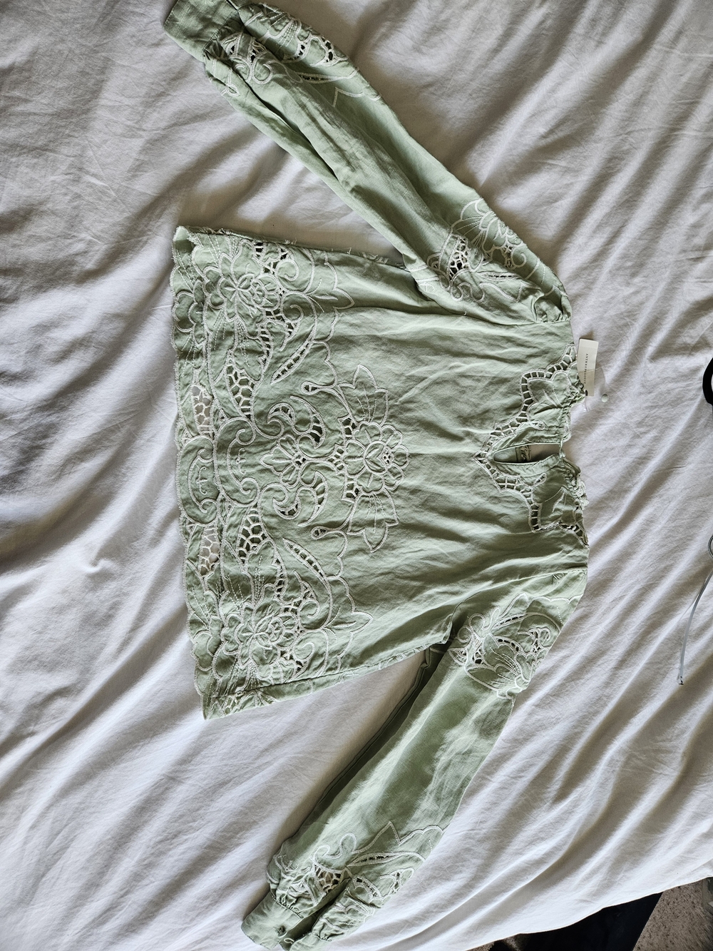 Anthropologie Linen Light Embroidered Puff-Sleeve Blouse - Women - Picture 7 of 9